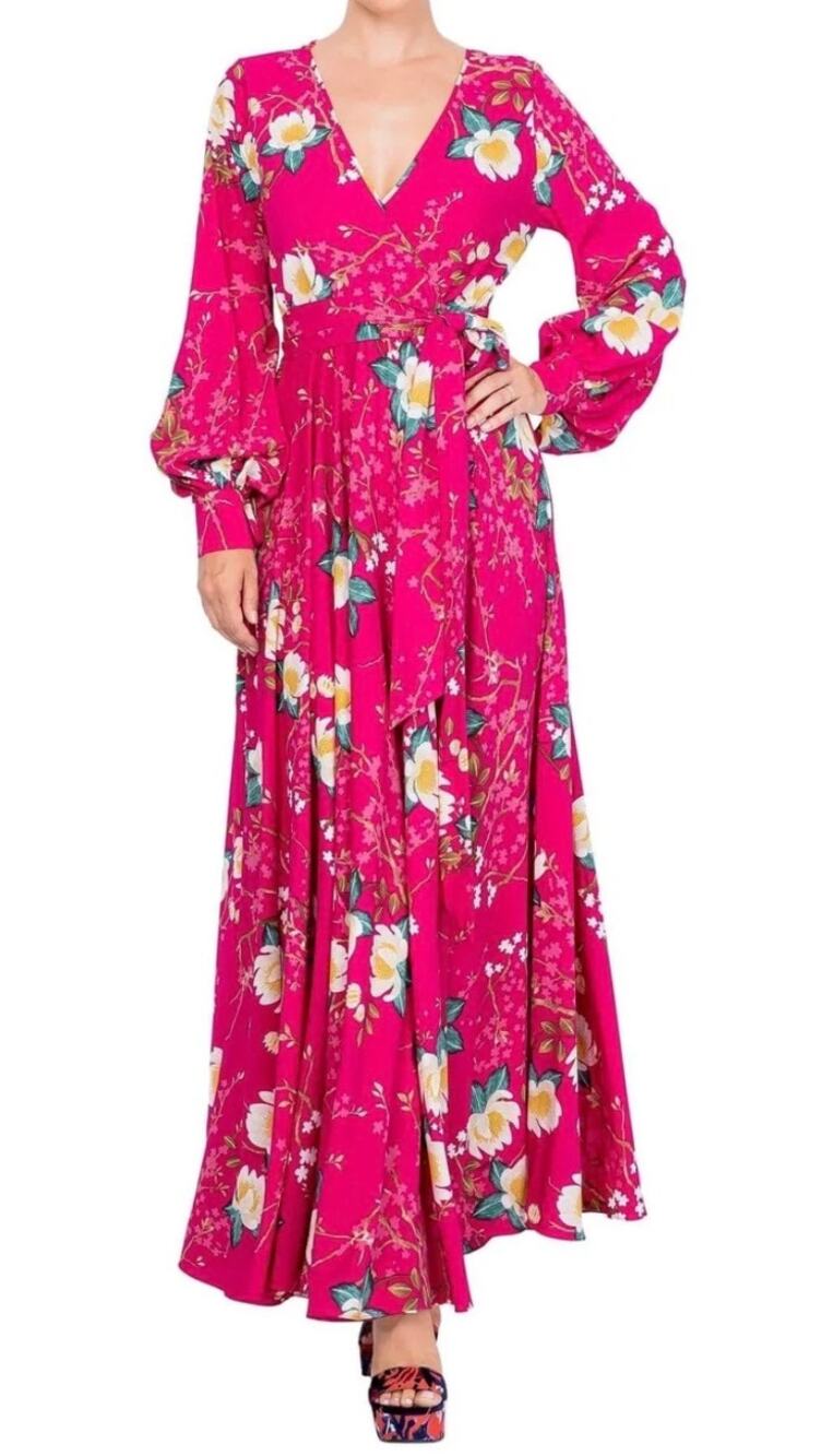Meghan LA Maxi Dress Lilypad Lotus Cranberry Floral Print NWT size XL
